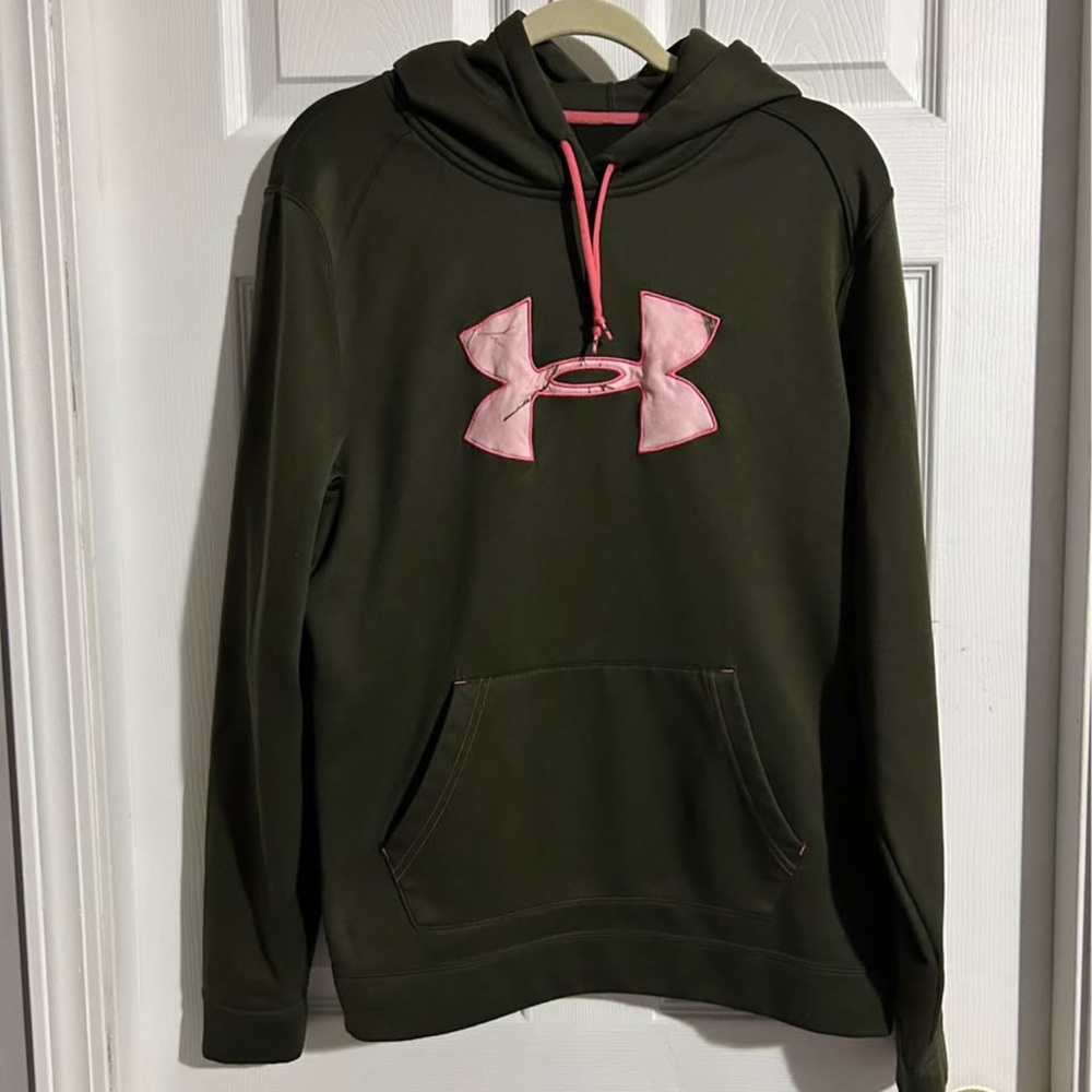 Under Armour Dark Green Hoodie with Pink Emblem
